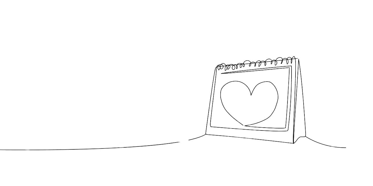 A simple hand-drawn sketch of a heart shape and buildings on white paper.