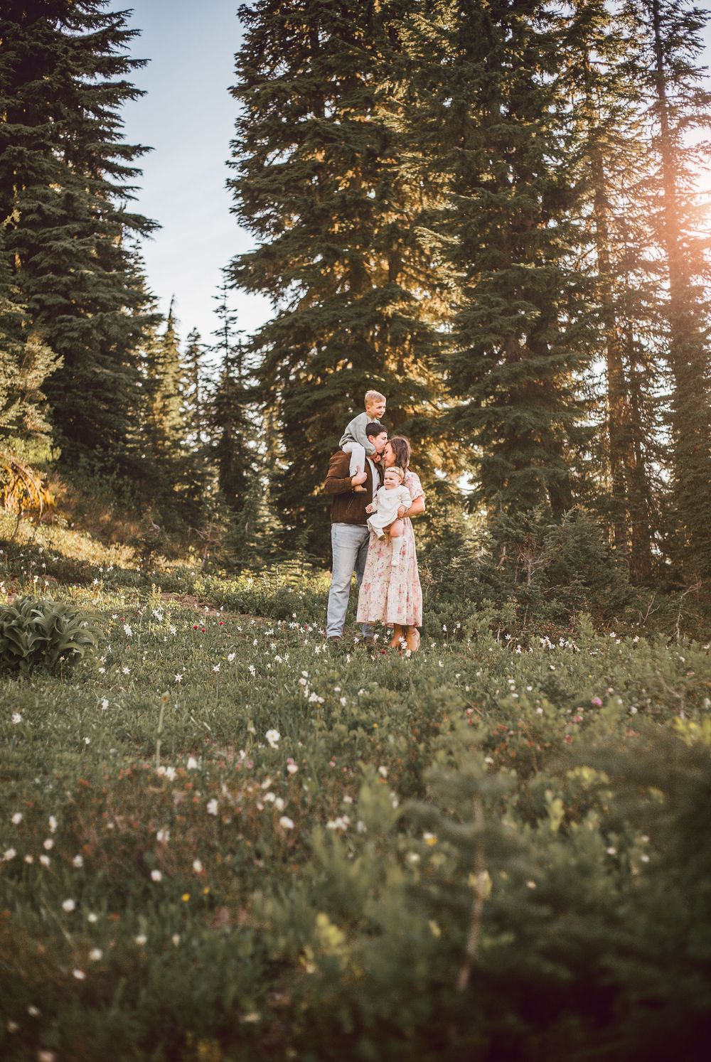 Landscape and family shot Mt. Rainier National Park family adventure photography session near Seattle Washington