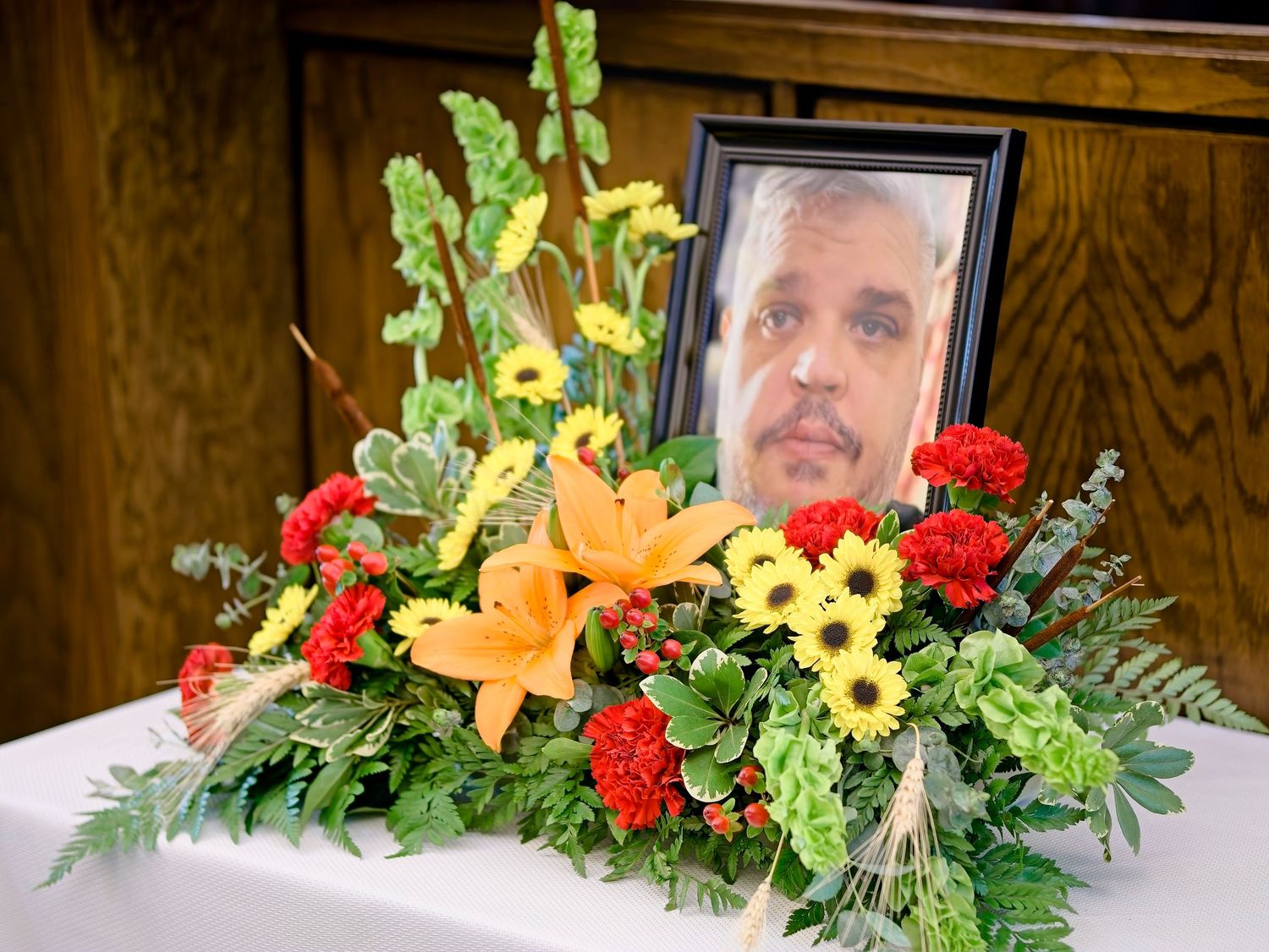 Photo on table with flowers
