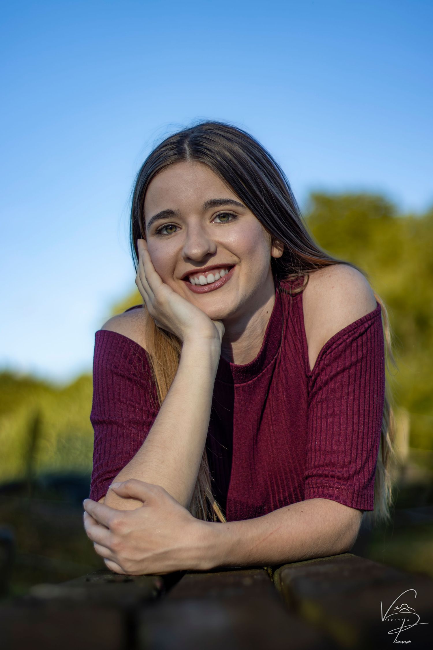 Series of outdoor portraits in warm sunlight against a natural background.