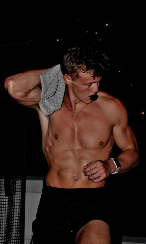 Levi Johnson modeling for a product that improves athletic performance
