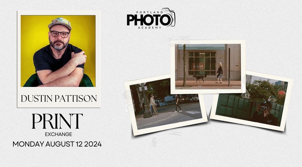 Photography event promotional image with portfolio samples on yellow background.