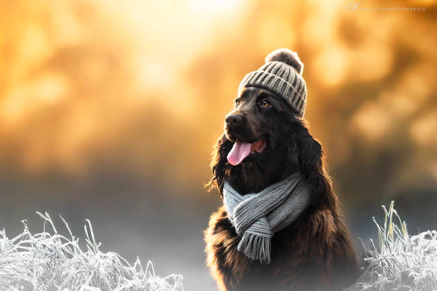 Séance photo pour Animaux en Meuse. Séance photo artistique d'un cocker aux pelouses Calcaire pendant l'Hiver avec Nyhilith Photographie