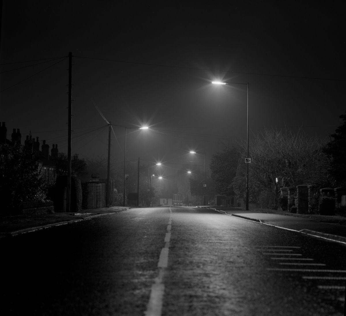 A road photographed at night