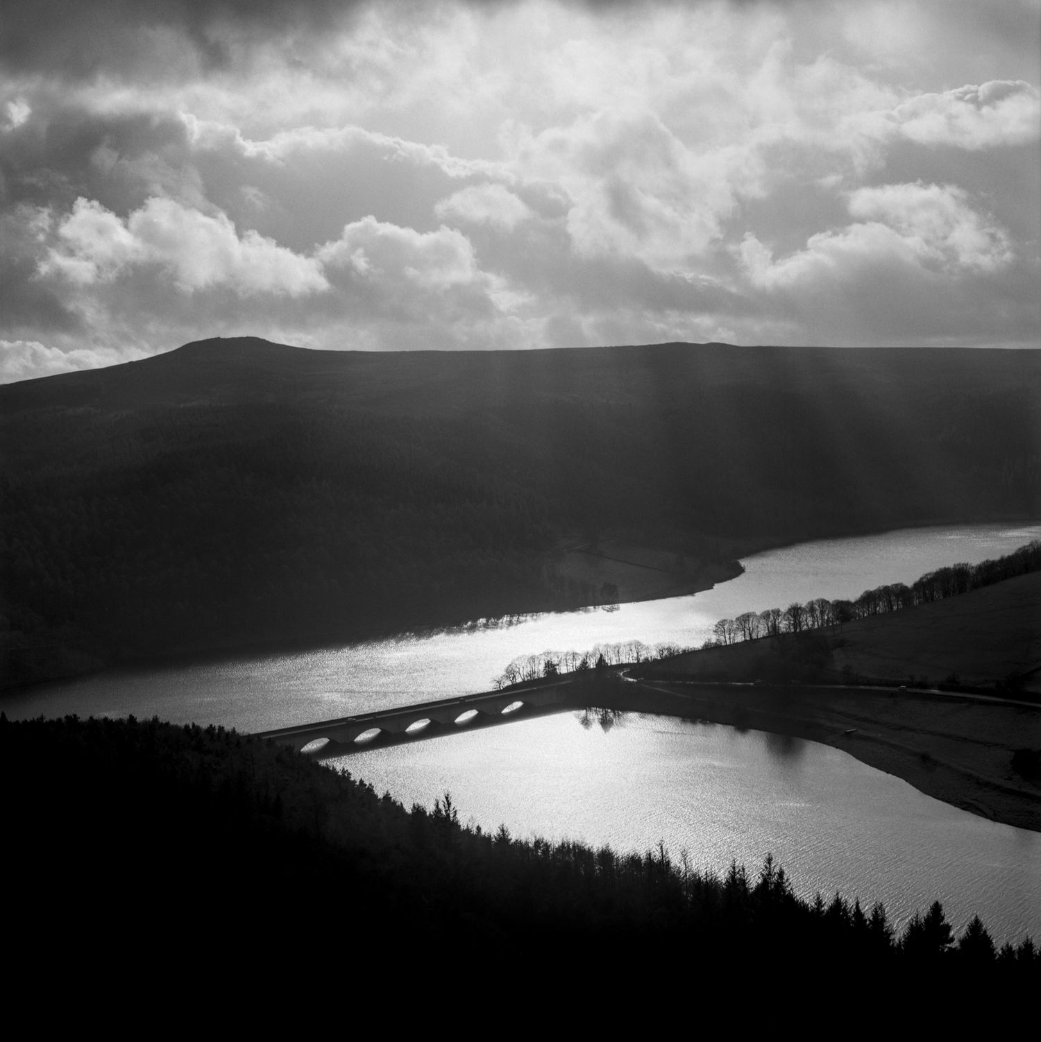 Ladybower Reservoir Photographed from High in the Hills showing Snake Pass