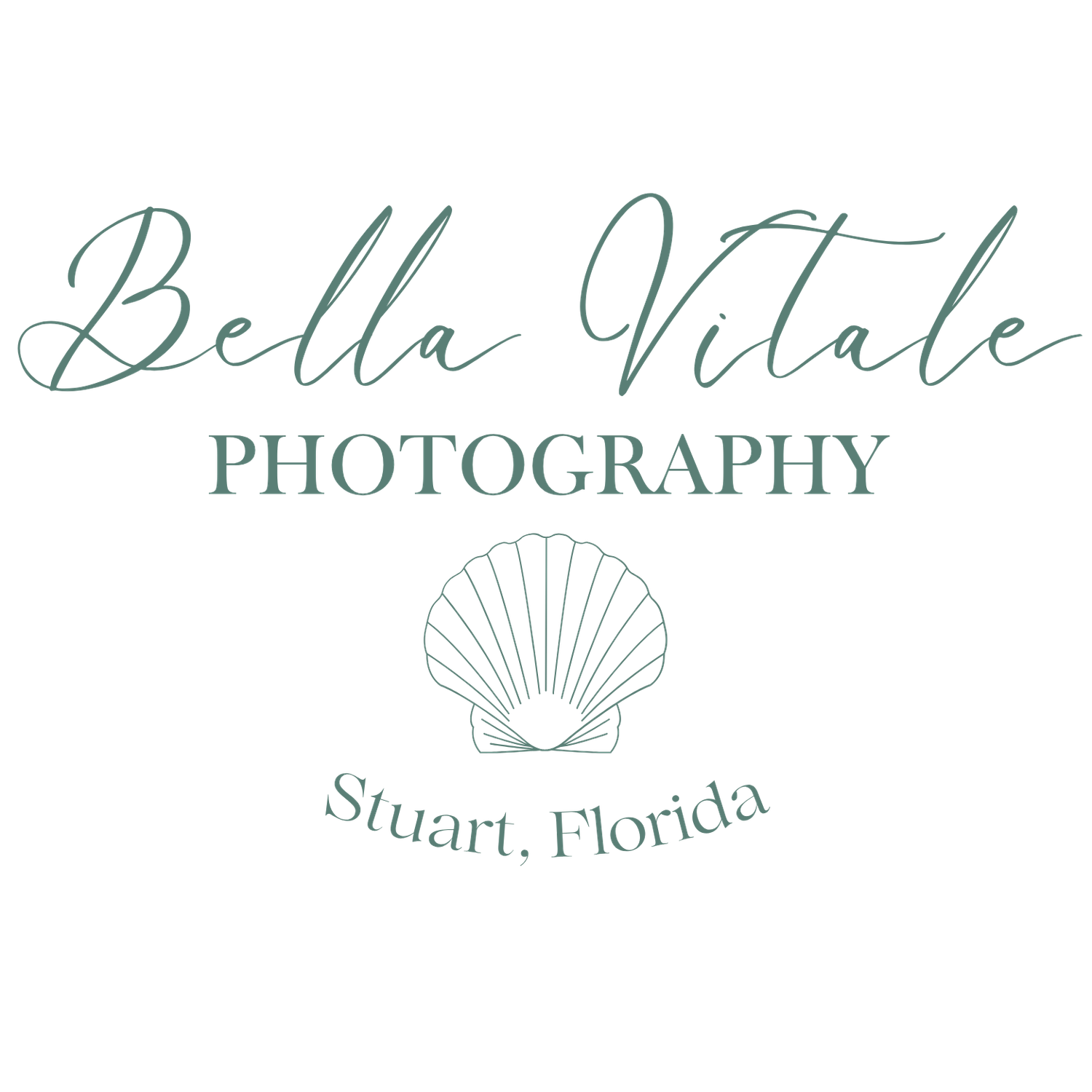 Bella Vitale Photography, Stuart, Florida logo in cursive script with a shell motif