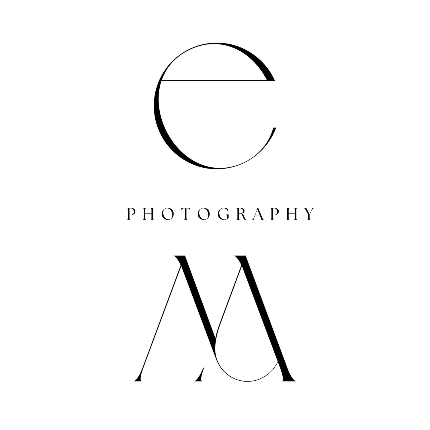 Minimalist black and white logo design featuring a semicircle and letter M for photography branding.