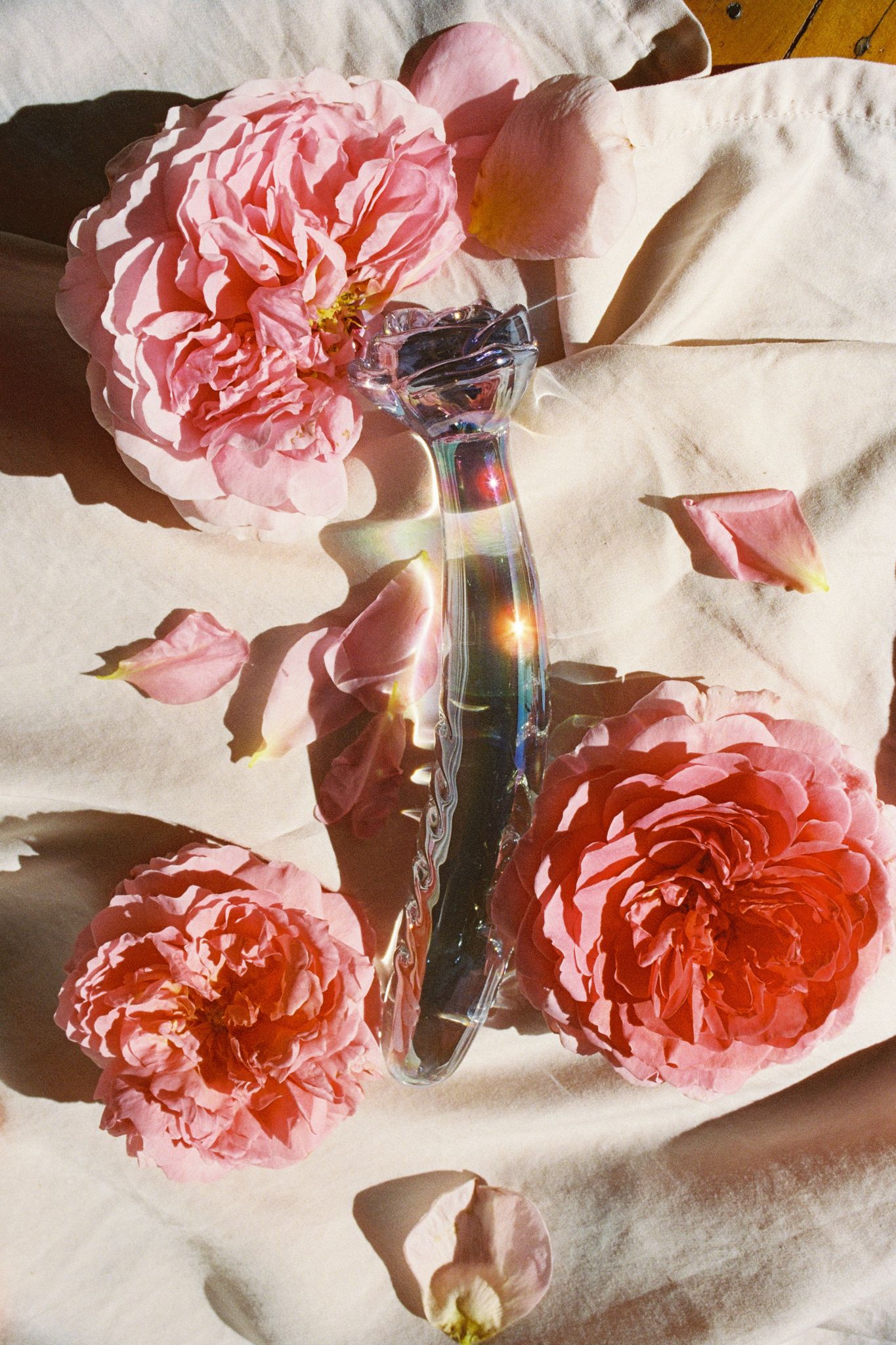 Artistic film photography of Yoni Pleasure Palace’s crystal pleasure products, styled in natural light in Perth