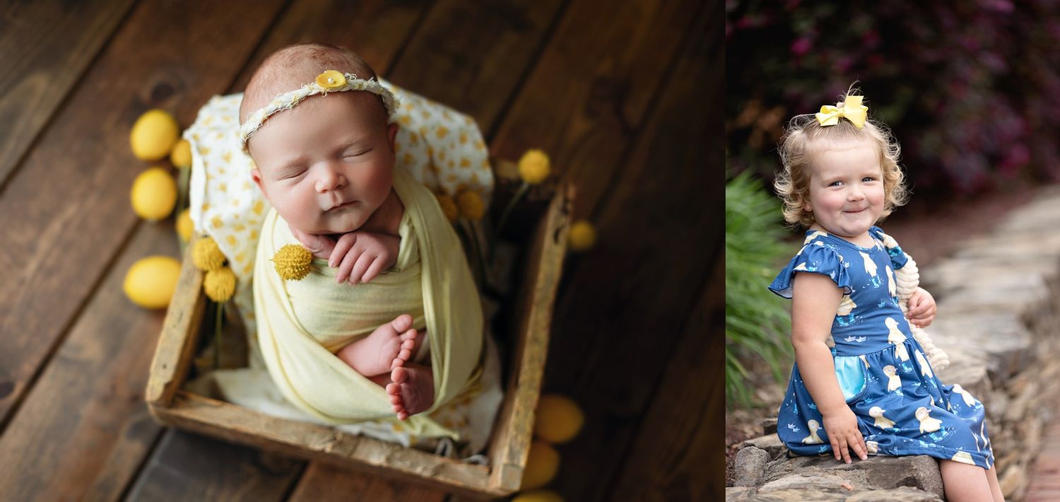 Showing a before and after of a newborn and 2yr old. Greenville, SC newborn photographer. Easley, SC Newborn photographer