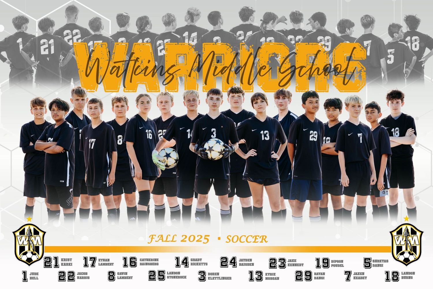 Team photo of amateur soccer players in black uniforms posing together with DGS EXTREME text overlay on white background.