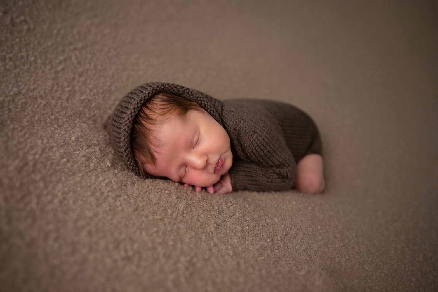 Newborn boy, beige and brown tones, bean bag, studio in Kempsey. Port Macquarie, Coffs Harbour, Mid North Coast.
