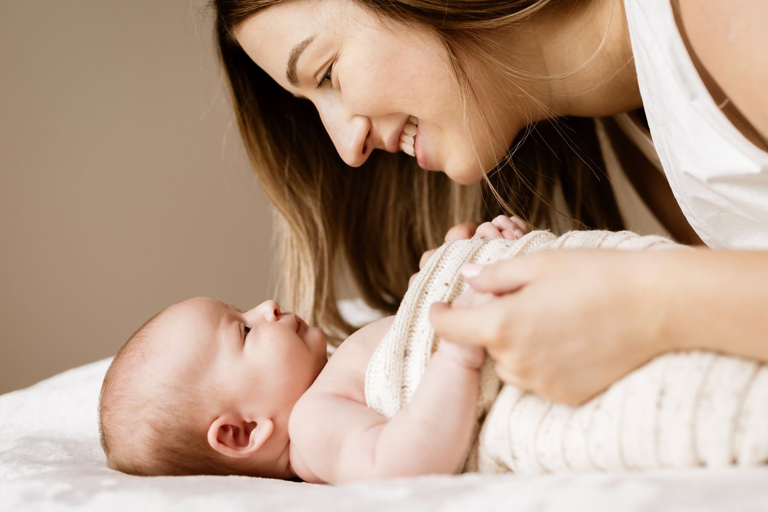 Mum and baby connection during quiet in-home newborn session in Sydney’s North Shore