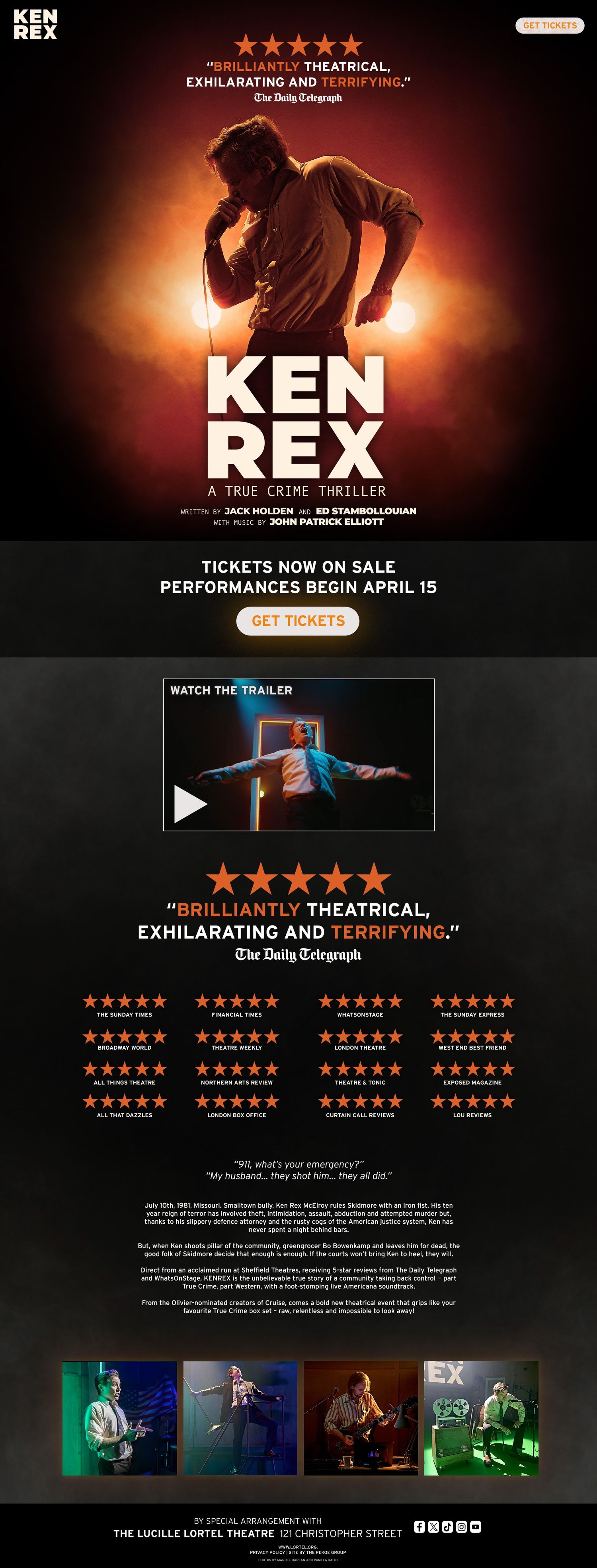 Website splash page for KENREX: A True Crime Thriller