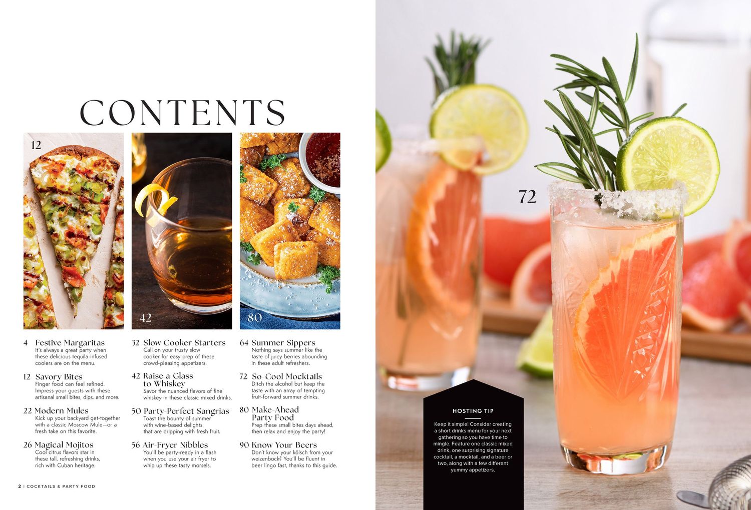 Cocktail recipe magazine spread featuring colorful summer drinks and garnishes.