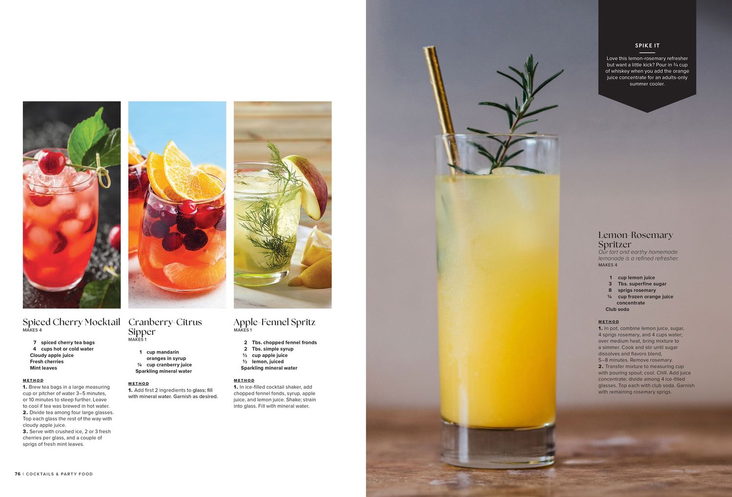 Collection of yellow citrus cocktail recipes and images laid out in magazine format.