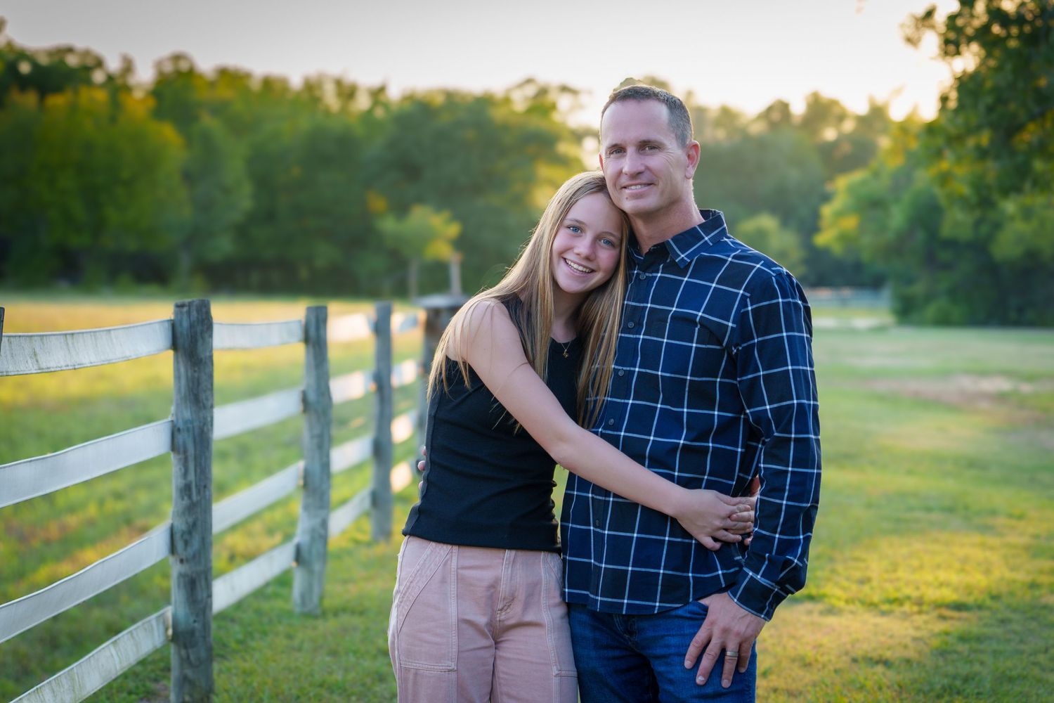 Fall family minis Keller photographer Keller Texas town center golden hour fall colors dad and daughter love sunset