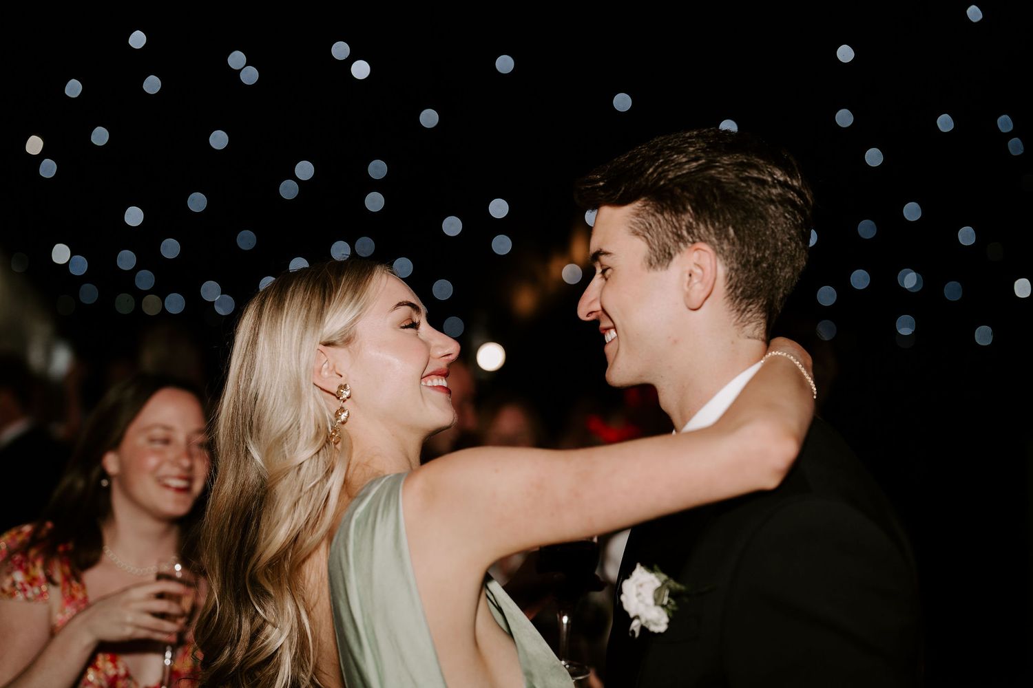 wedding guests dancing on dance floor at hamswell house wedding in bath