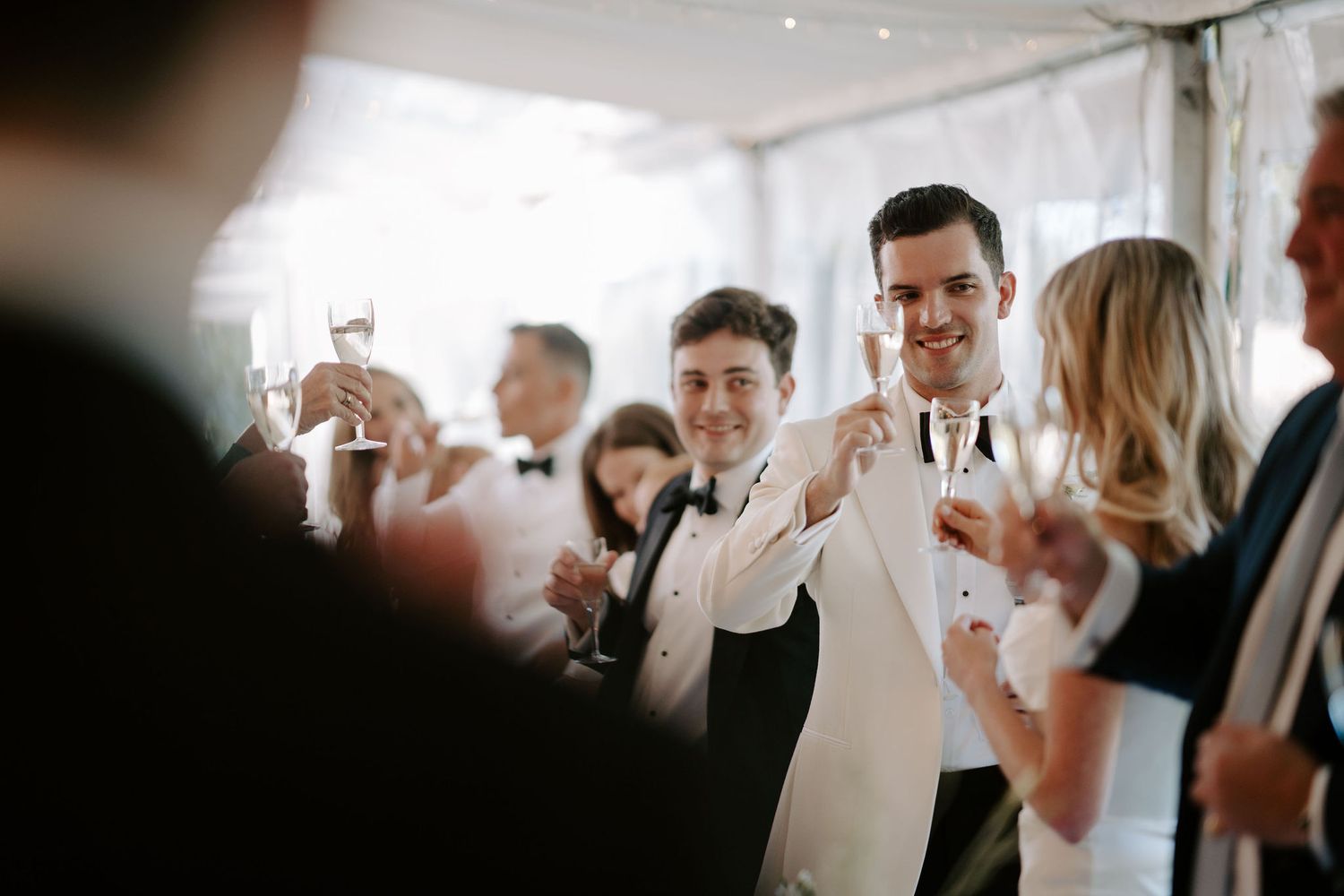 bride and groom toasting to father of brides speech at hamswell house wedding in bath