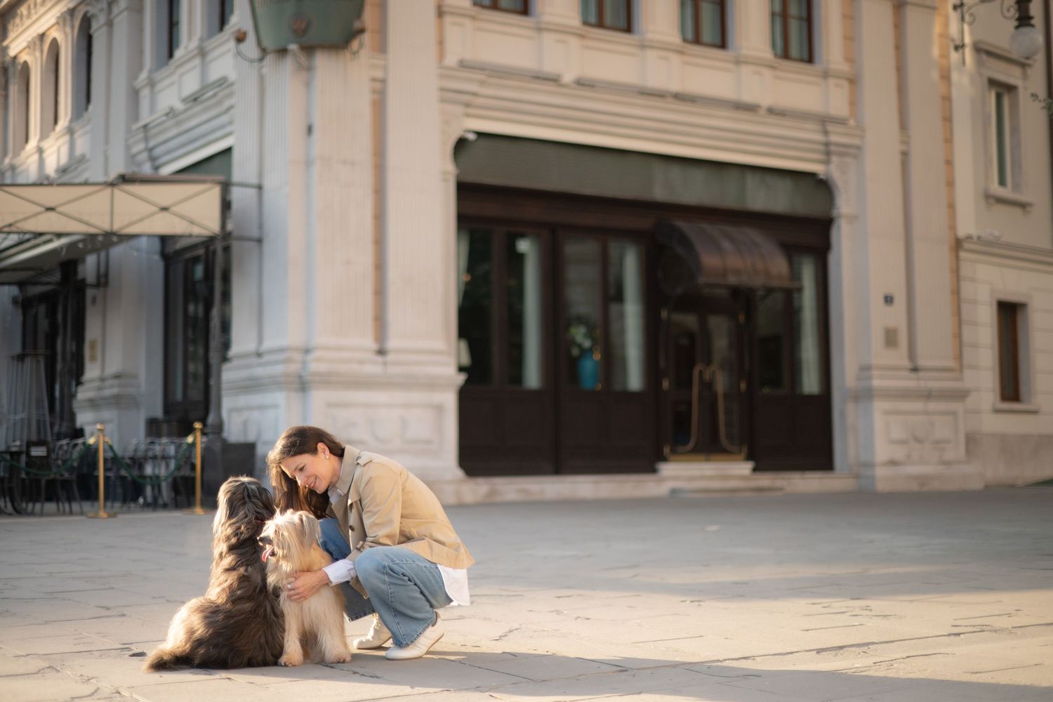 woman with her dog during a quiet photography session