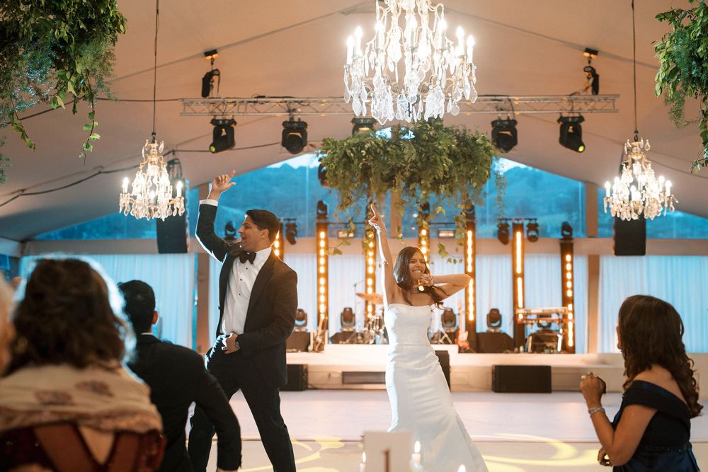 Grand entrance of the couple at Indian destination wedding in Portugal