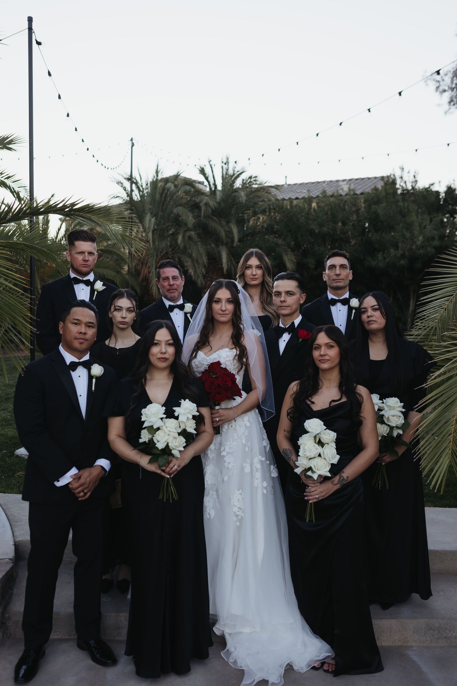 black tie wedding Las Vegas red roses