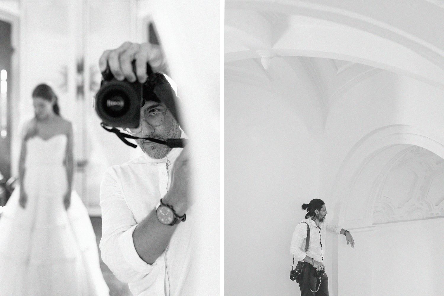 A series of black and white photographs showing dancers in graceful poses and movements during a performance.