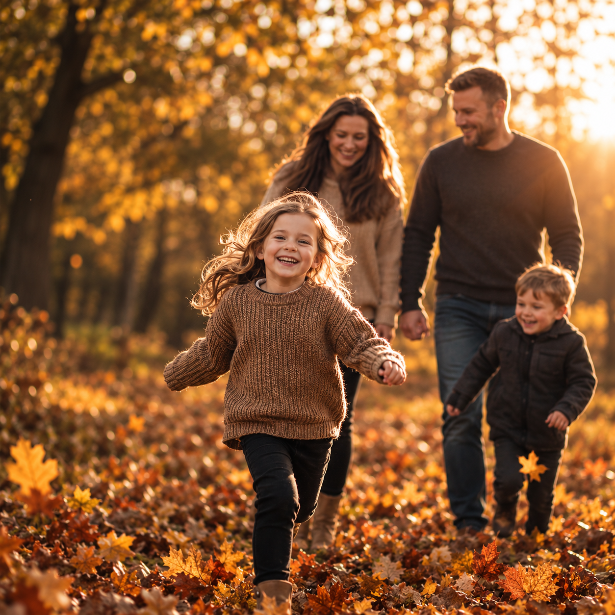 Familiefotografering i naturen med forældre og barn – naturlige og stemningsfulde familiebilleder i afslappede omgivelser.
