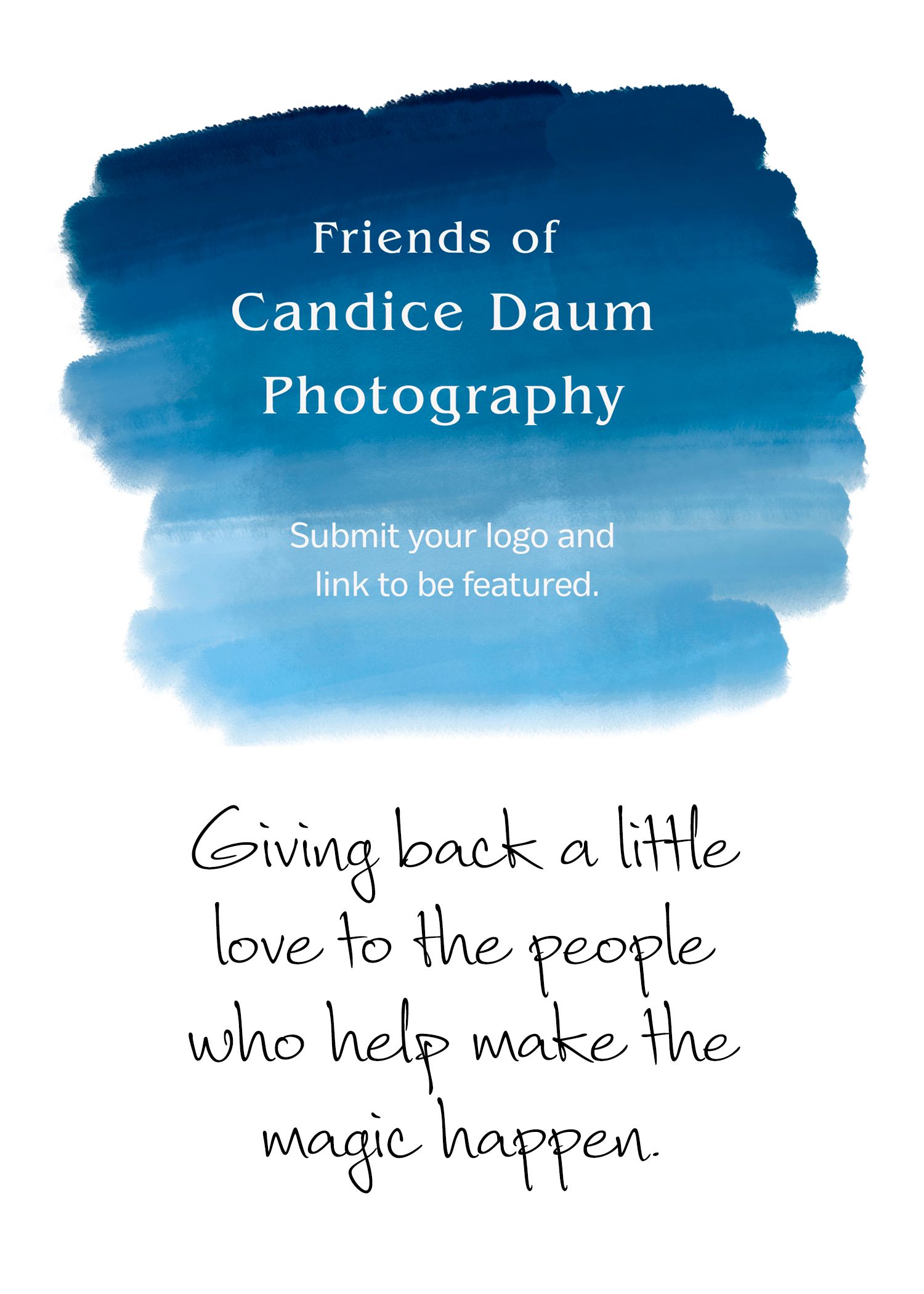 Friends of Candice Daum Photography ad inviting businesses to submit logo and link via email.
