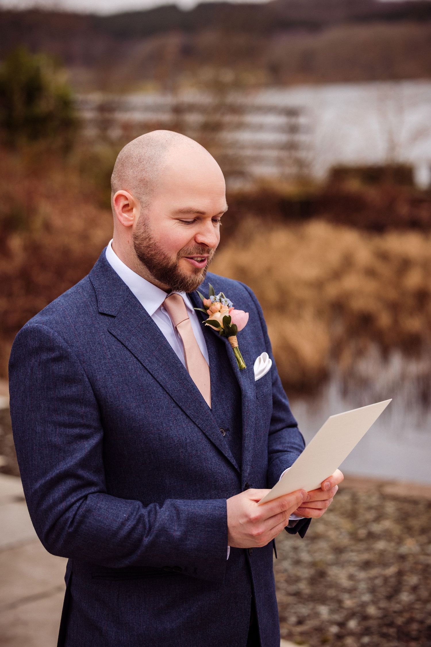 Groom reading his vows during a Storrs Hall elopement