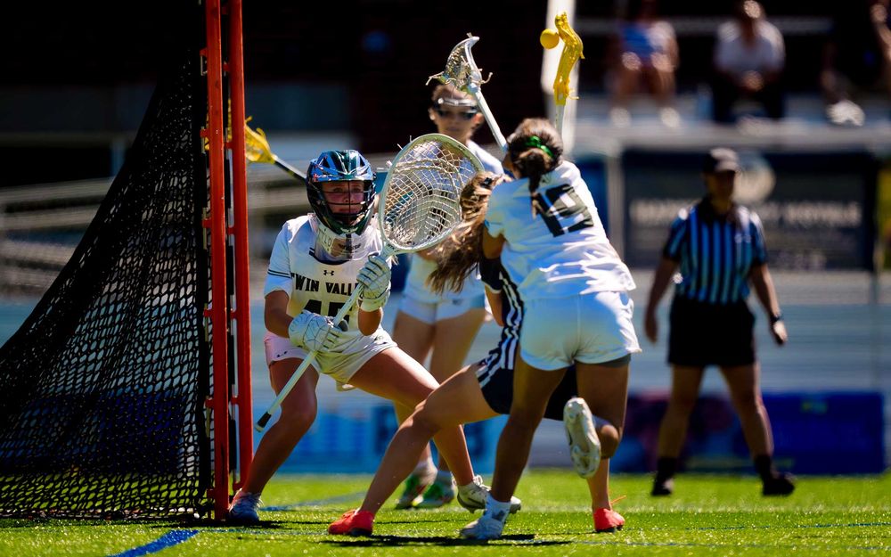 Twin Valley defends the goal against Wyomissing in PIAA 2A girls lacrosse, by Deanna Fox, SportsFox Photography based in Hershey PA