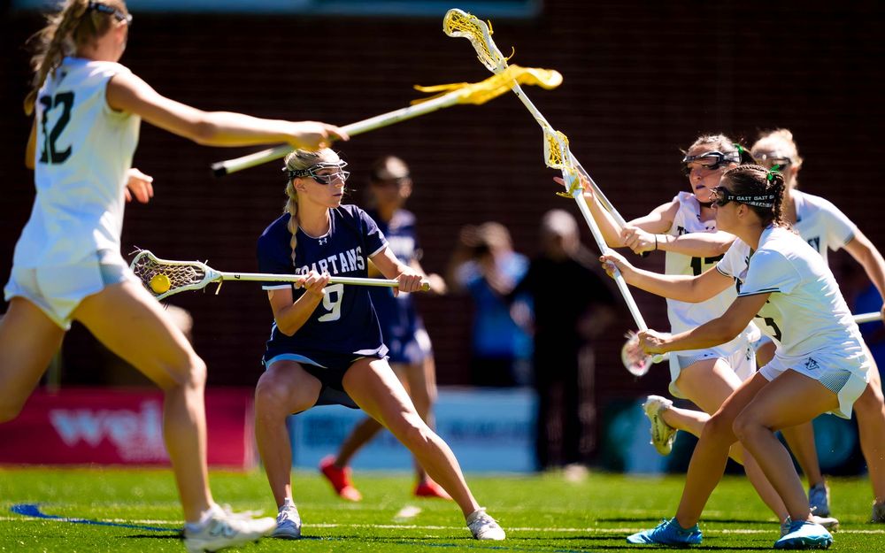 Twin Valley and Wyomissing pressure the ball in PIAA 2A girls lacrosse, by Deanna Fox, SportsFox Photography based in Hershey PA