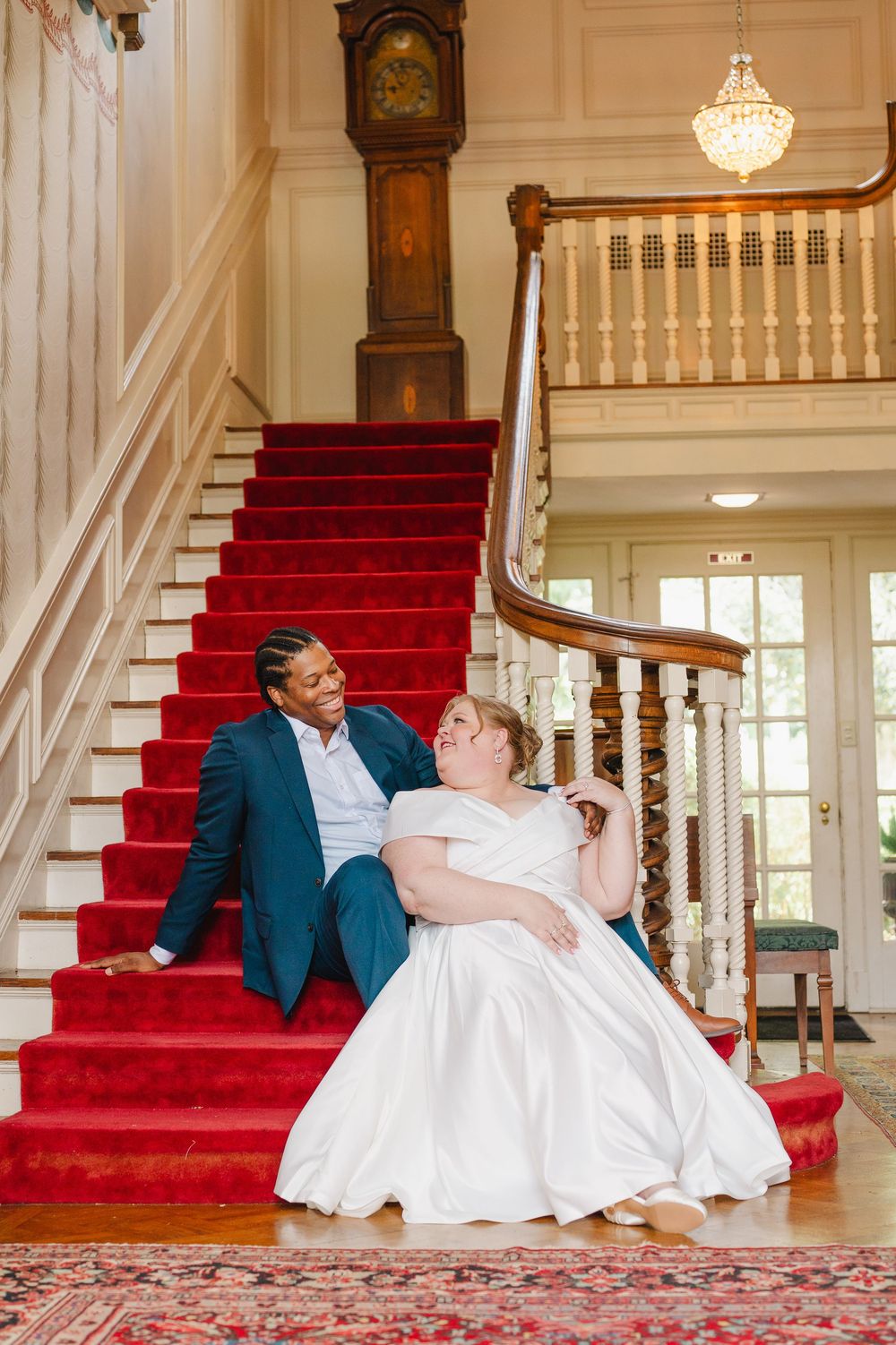 Upscale editorial engagement portrait of bride-to-be in tea length gown at Allandale Mansion Kingsport TN