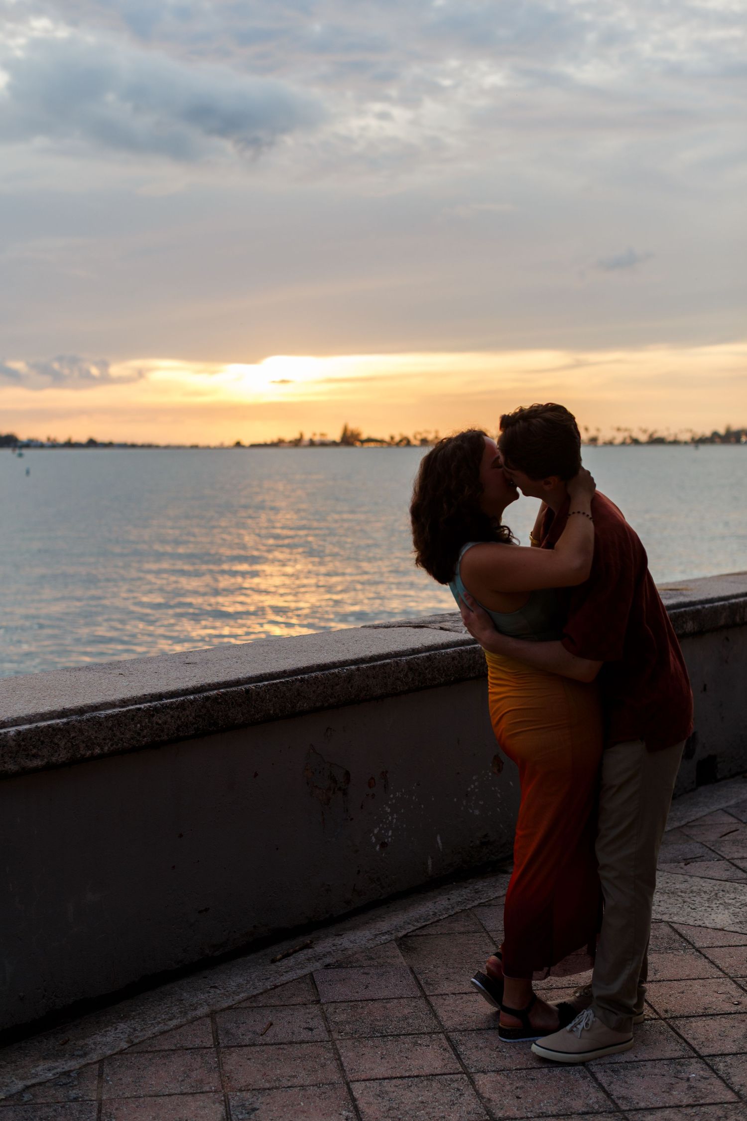 Surprise marriage proposal in Old San Juan, Puerto Rico. Paseo de la Princesa. Man and woman.