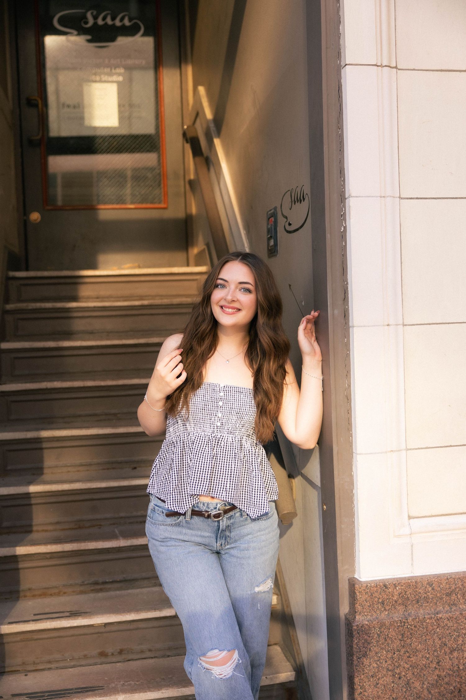 Outdoor summer downtown senior photos in Springfield, Illinois