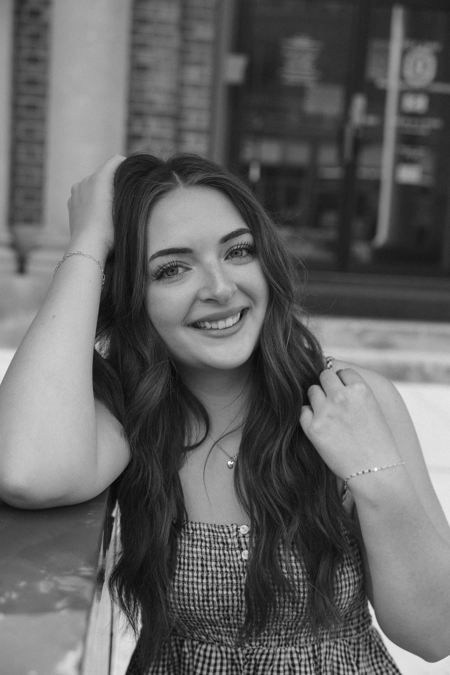 Outdoor summer downtown senior photos in Springfield, Illinois