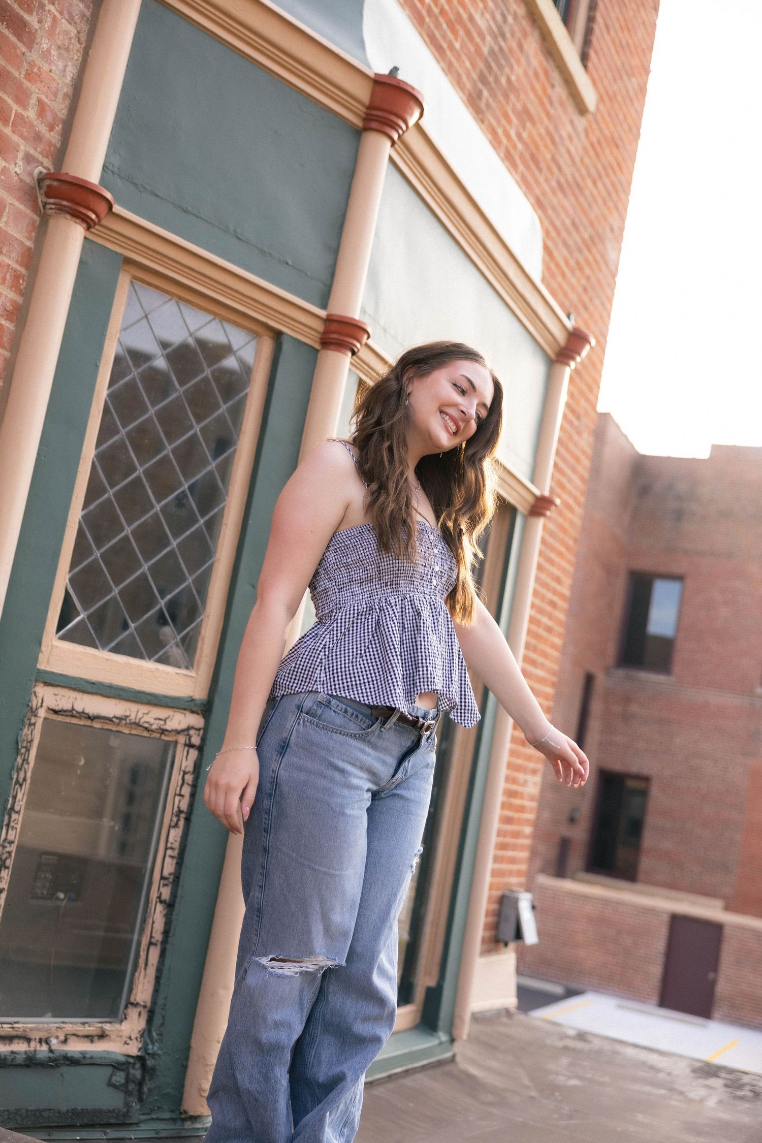 Outdoor summer downtown senior photos in Springfield, Illinois