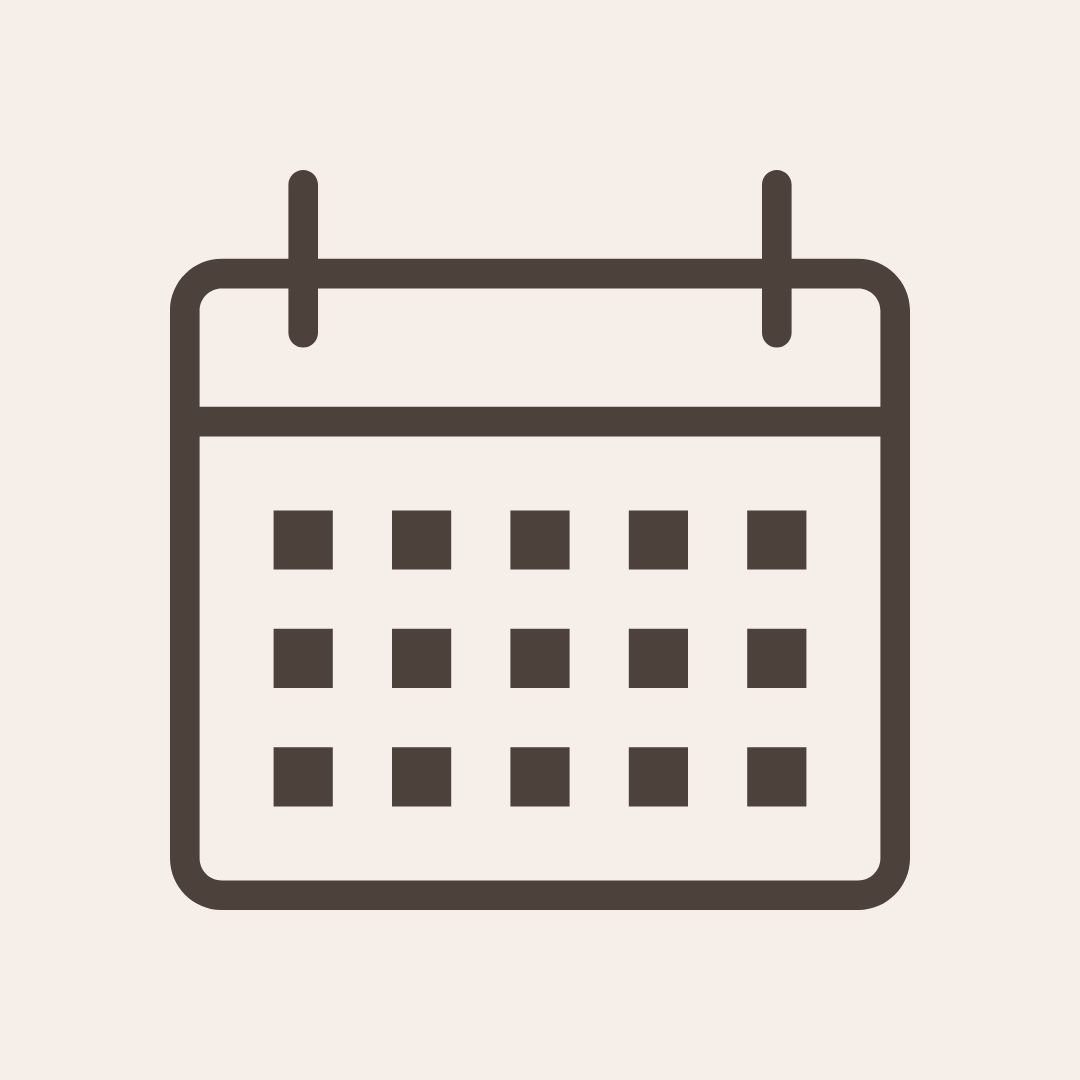 Simple black line art icon of a calendar or date picker with grid squares on light pink background.