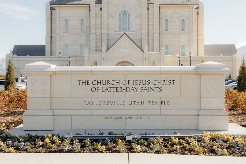 Taylorsville Utah Temple sign for The Church of Jesus Christ of Latter-day Saints.