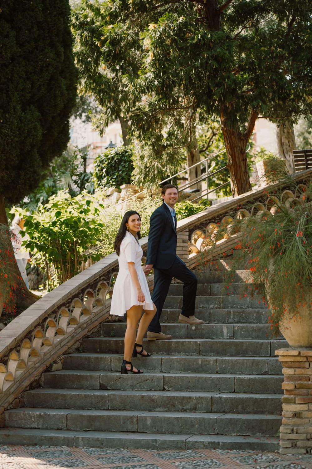 Just engaged couple after the proposal in Italy