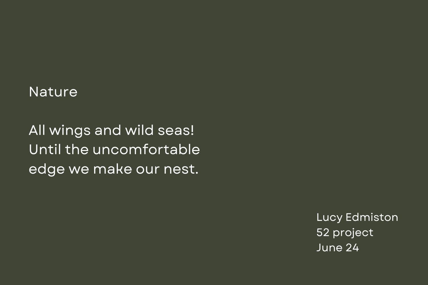 A nature-themed poem about wings and nests presented on a forest green background.