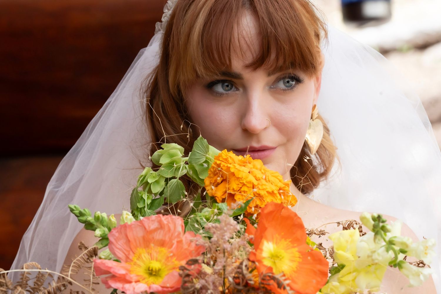 Intimate Close up bride during romantic mountain elopement in Colorado.
