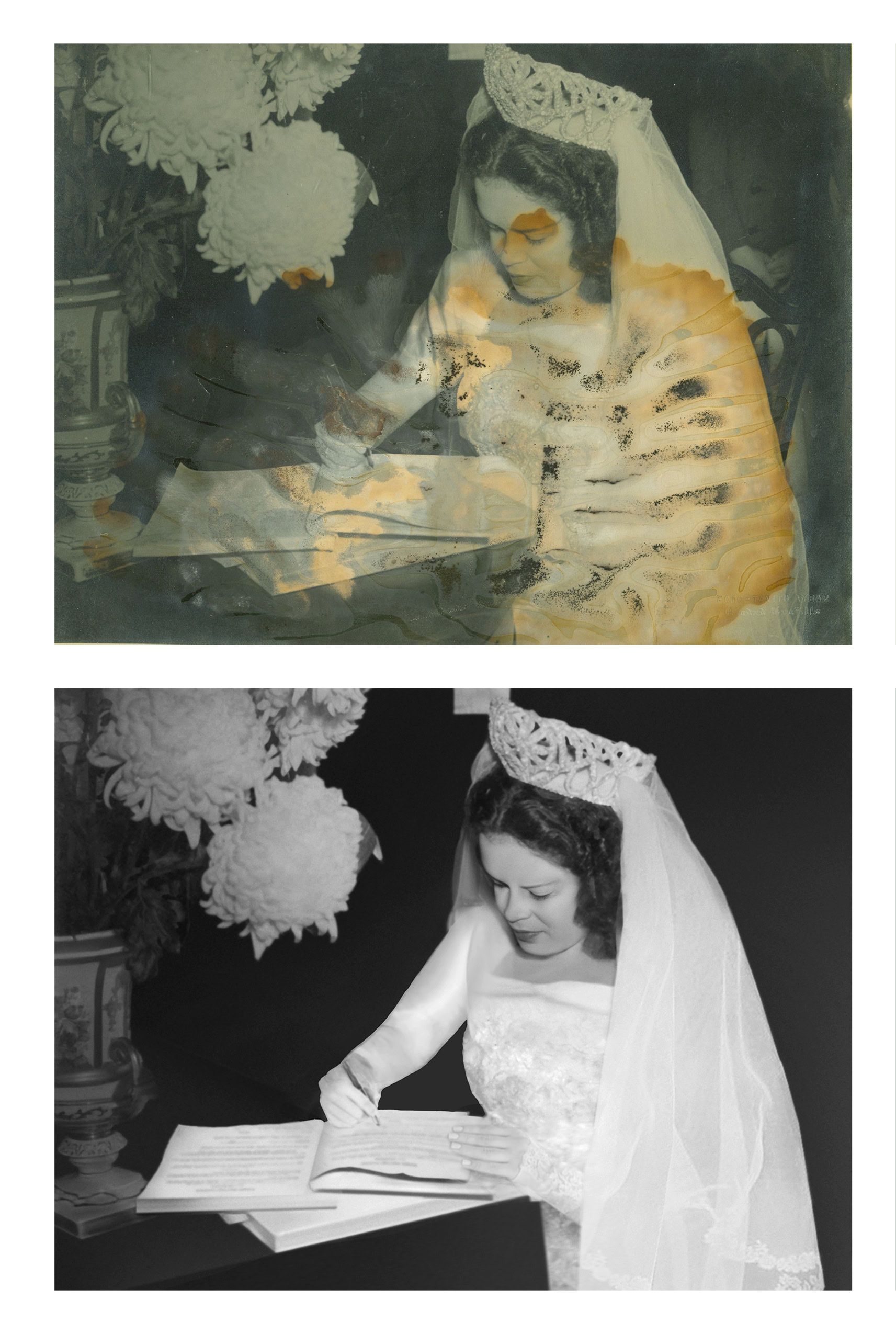 Old photo colorization service in Brickell Miami showing restored wedding vintage image.