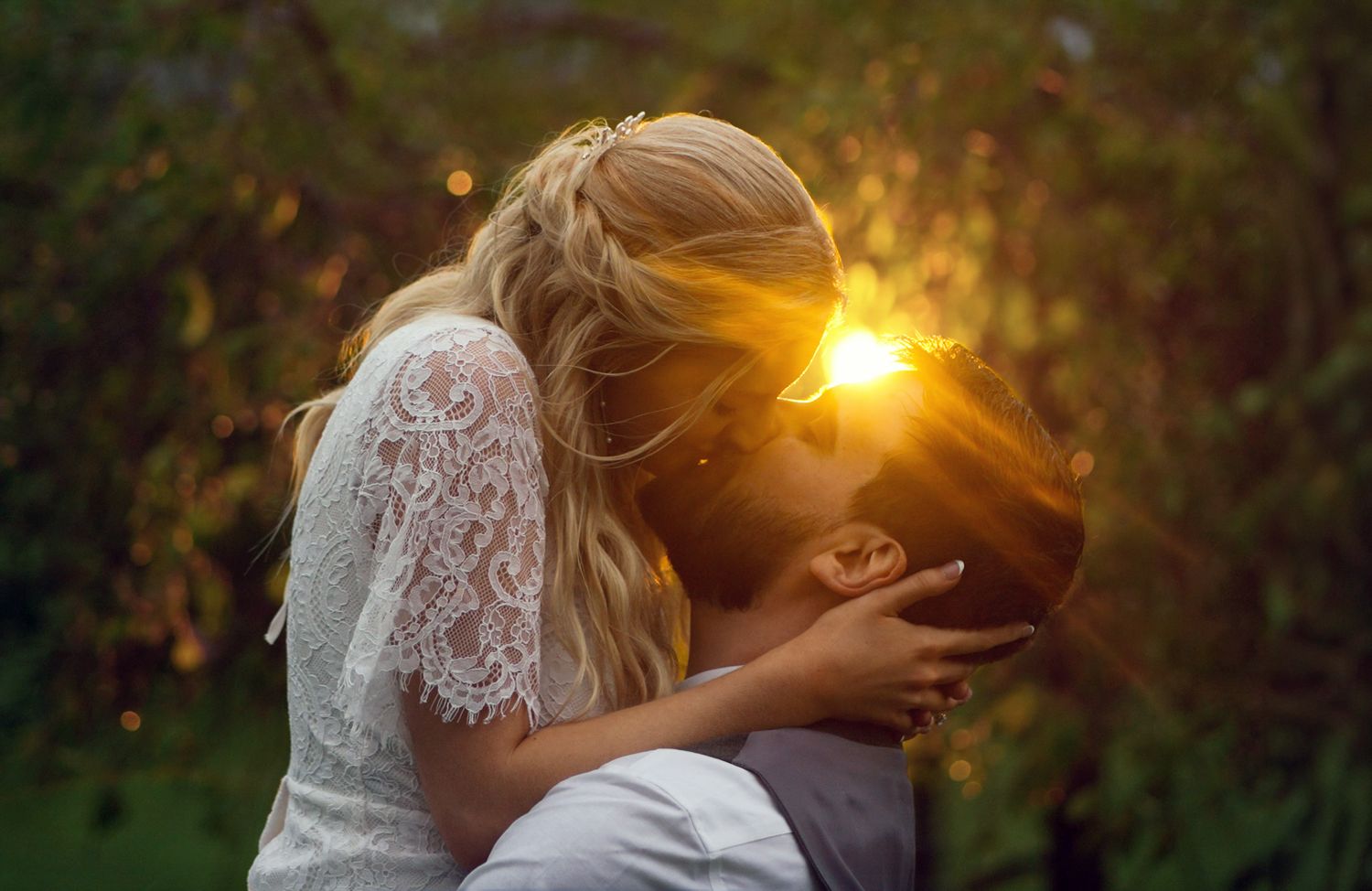 golden hour wedding couple portrait