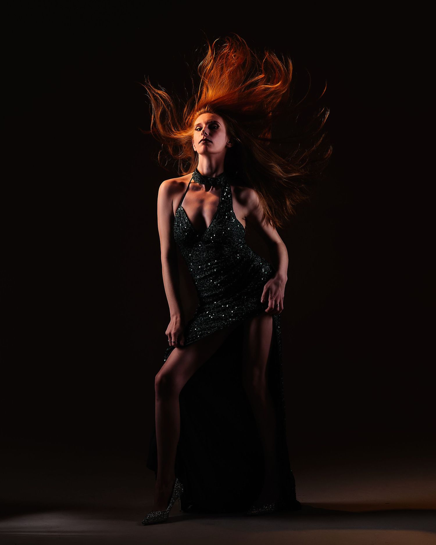 David G Holt Photography - Dramatic silhouette dance portraits with flowing hair movement against dark background.