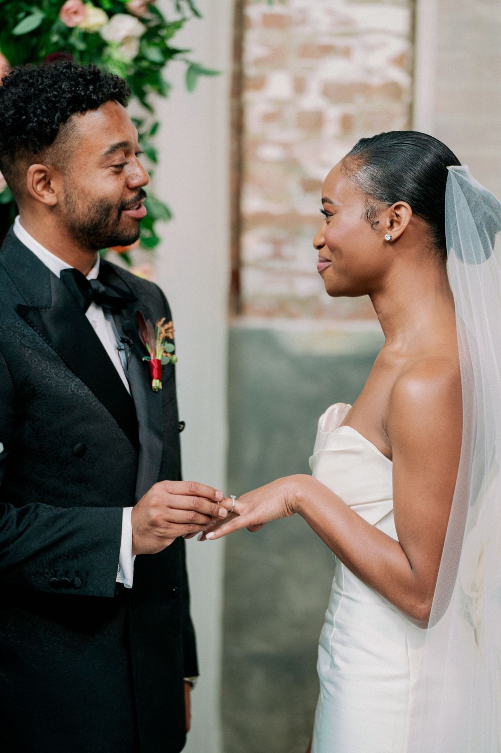 A sequence of intimate wedding photos showing a couple in formal attire sharing joyful moments together. - Fairlie Chicago Wedding