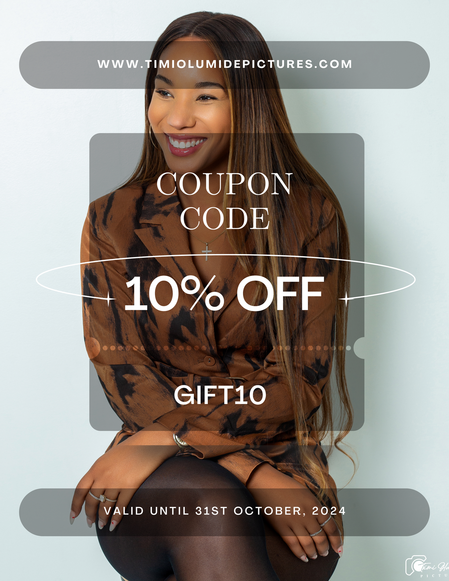 A promotional coupon code design offering 10% off with code GIFT10.