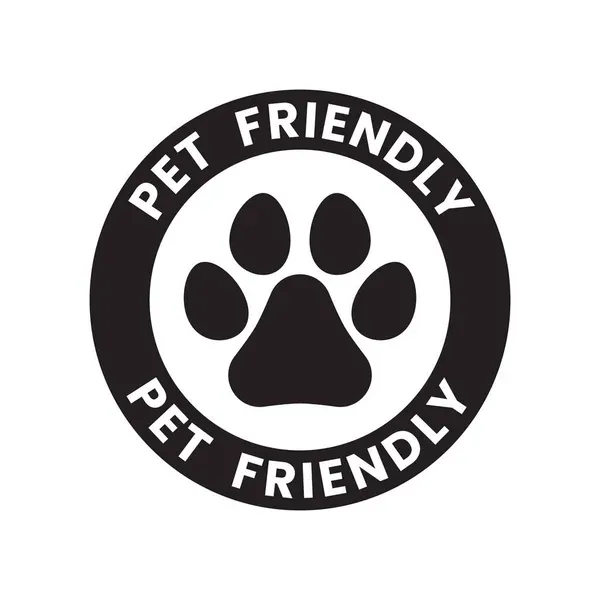 Collection of black circular pet friendly logo designs with paw prints.