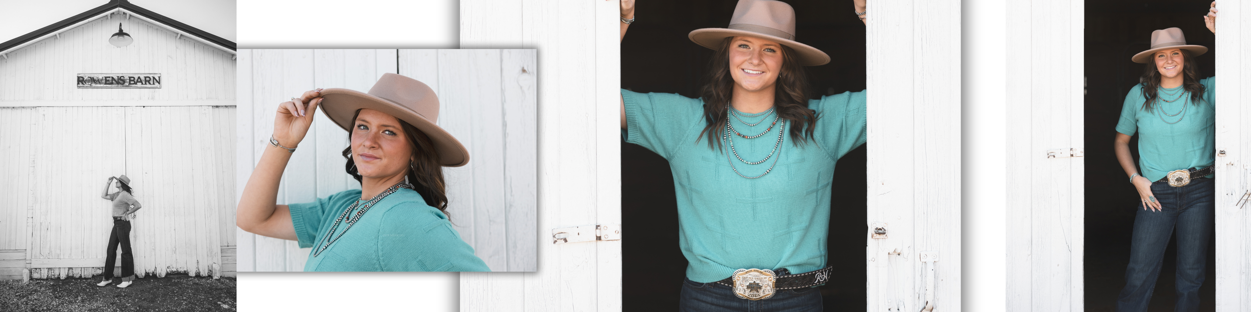 Western-themed photo collage with barn and turquoise accents.