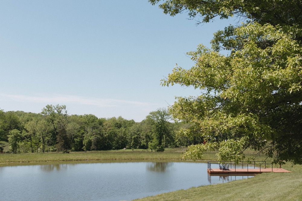 Panoramic view of a serene lake surrounded by lush green trees and natural landscape on a sunny day.