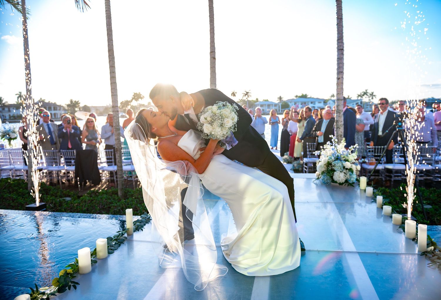 Palm Beach wedding photographers captured this dip during a Palm Beach estate wedding.